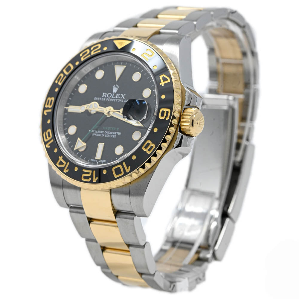 Rolex Men's GMT Master II Two Tone Yellow Gold and Stainless Steel 40mm Black Dot Dial Watch Reference #: 116713 - Happy Jewelers Fine Jewelry Lifetime Warranty