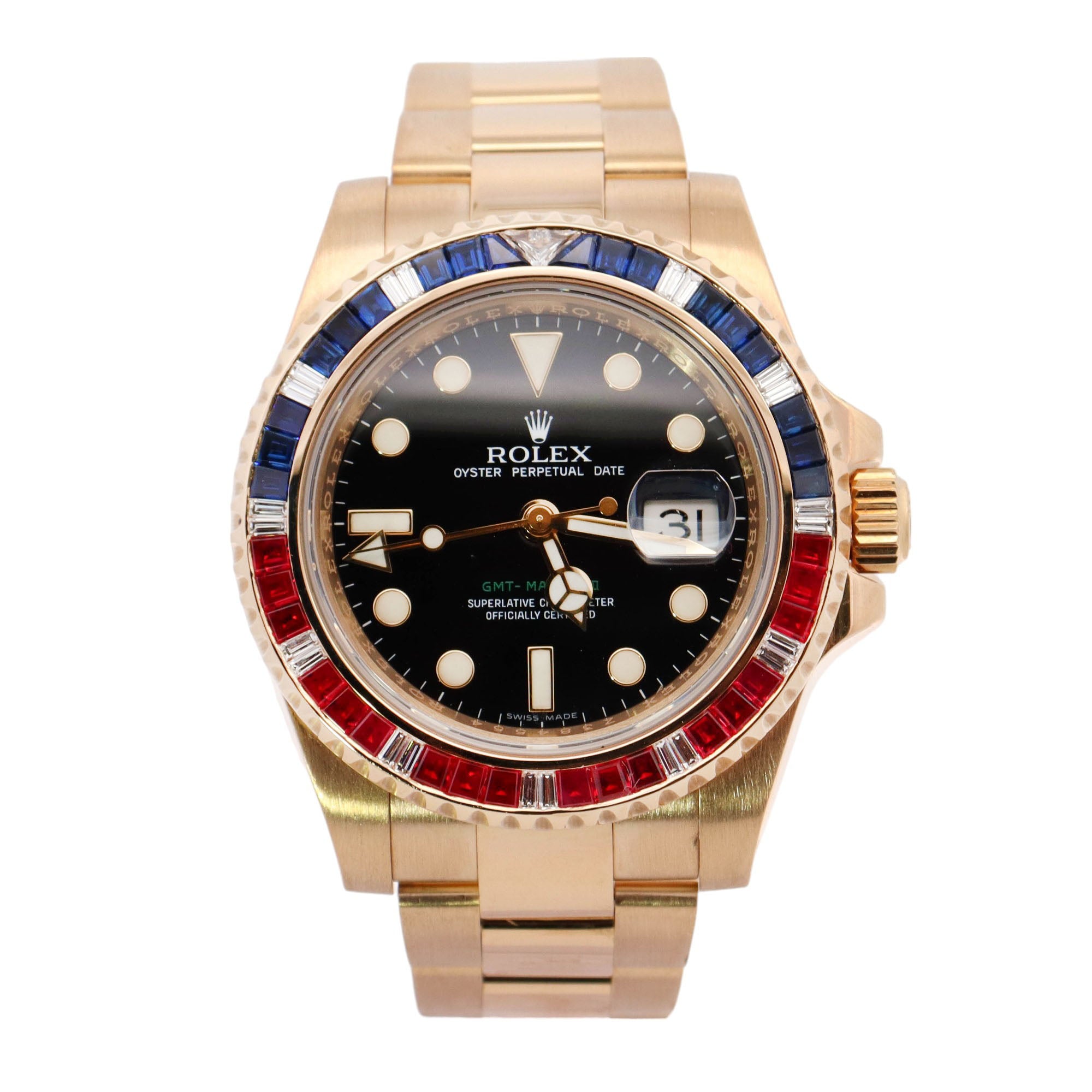 Rolex GMT-Master II Yellow Gold 40mm Black Dot Dial Watch Reference# 116748SARU - Happy Jewelers Fine Jewelry Lifetime Warranty