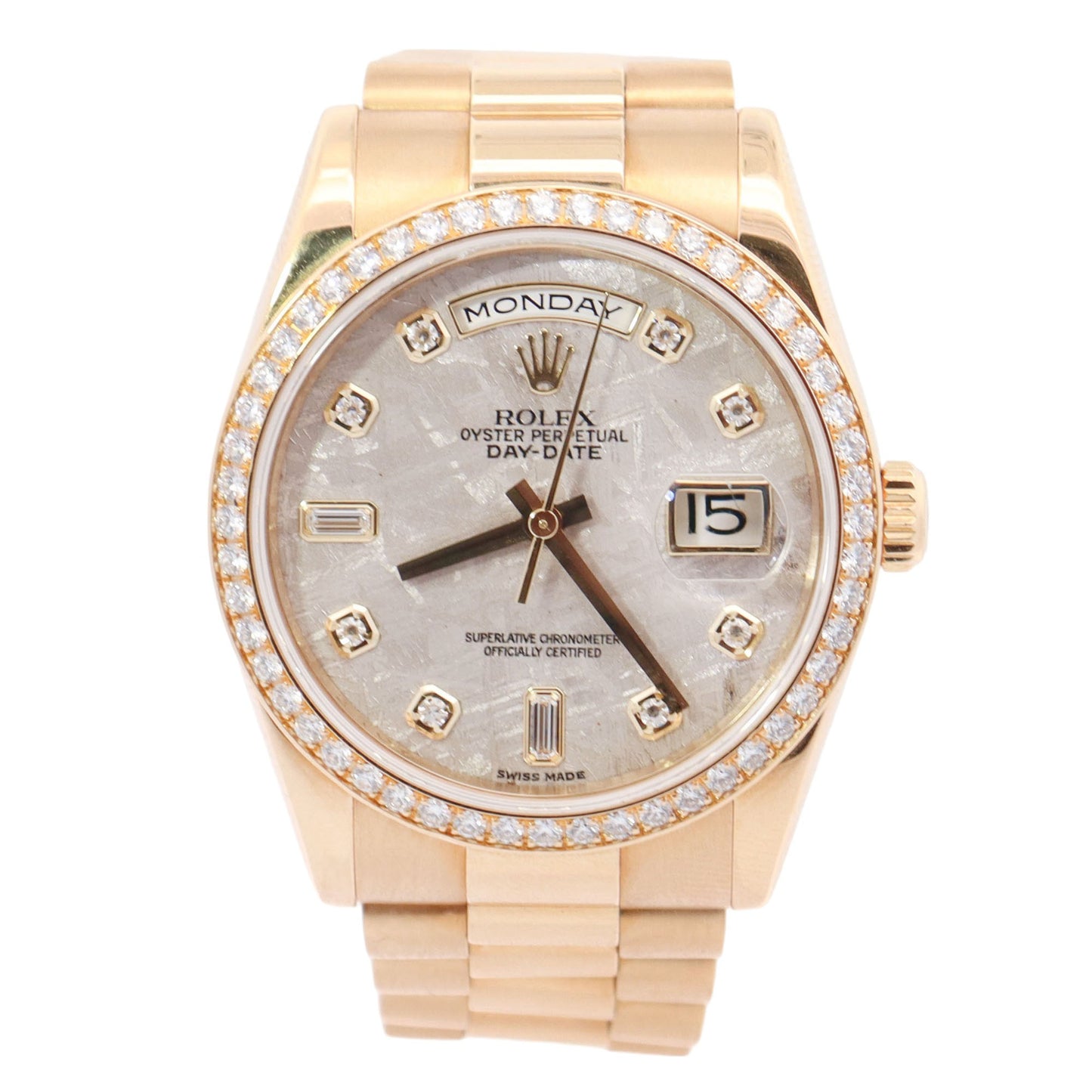 Rolex Day-Date Yellow Gold 36mm Meteorite Diamond Dial Watch Reference# 118348