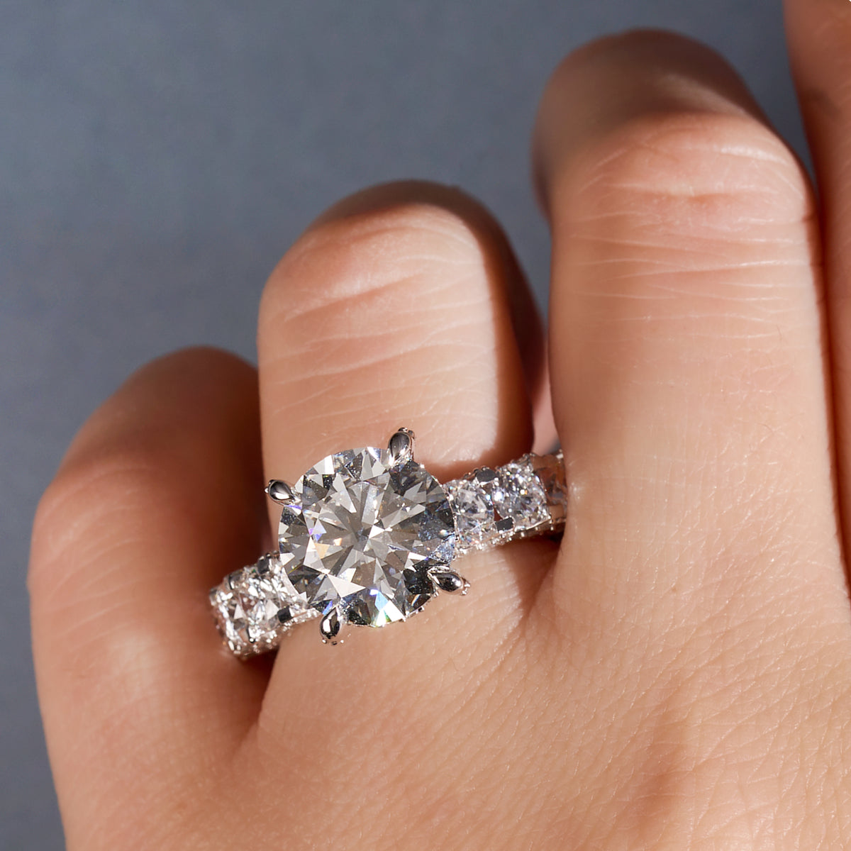 5.00 Round Lab Diamond Engagement Ring with Lab Diamond Eternity Band