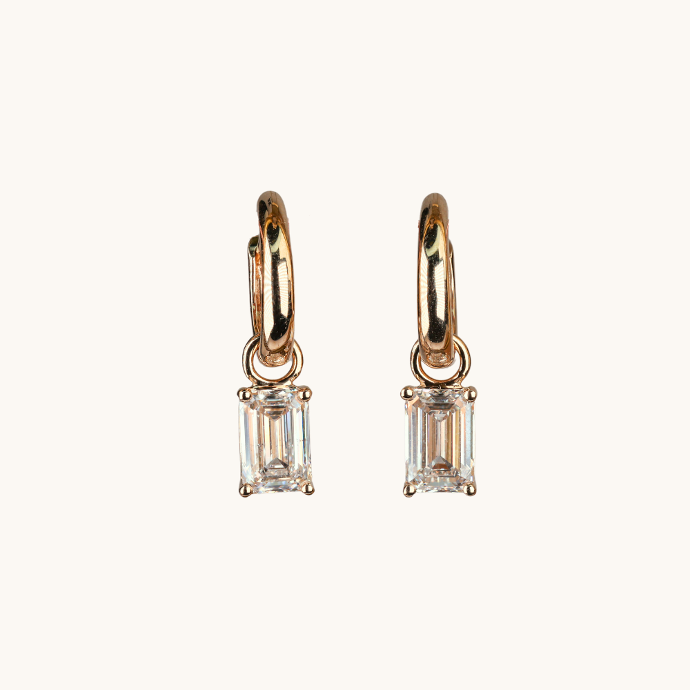 Emerald Lab Diamond Dangle Huggie Earrings