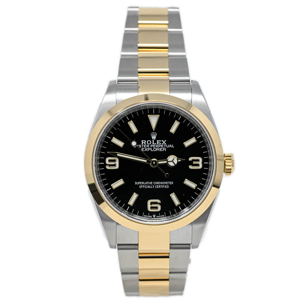 Rolex Explorer Two-Tone Stainless Steel & Yellow Gold 36mm Black Arabic & Stick Dial Watch Reference #: 124273 - Happy Jewelers Fine Jewelry Lifetime Warranty