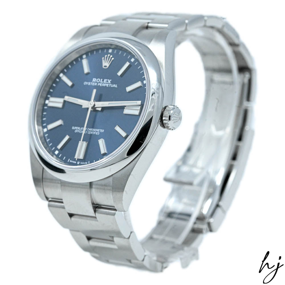 Rolex Mens Oyster Perpetual 41mm Blue Stick Dial Watch #: 124300 - Happy Jewelers Fine Jewelry Lifetime Warranty