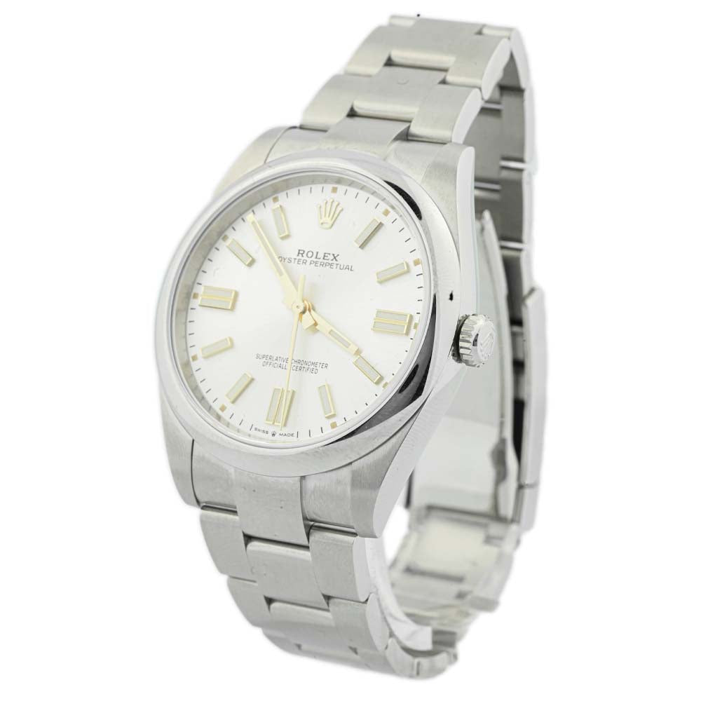 Rolex Men's Oyster Perpetual Stainless Steel 41mm Silver Stick Dial Watch Reference #: 124300 - Happy Jewelers Fine Jewelry Lifetime Warranty