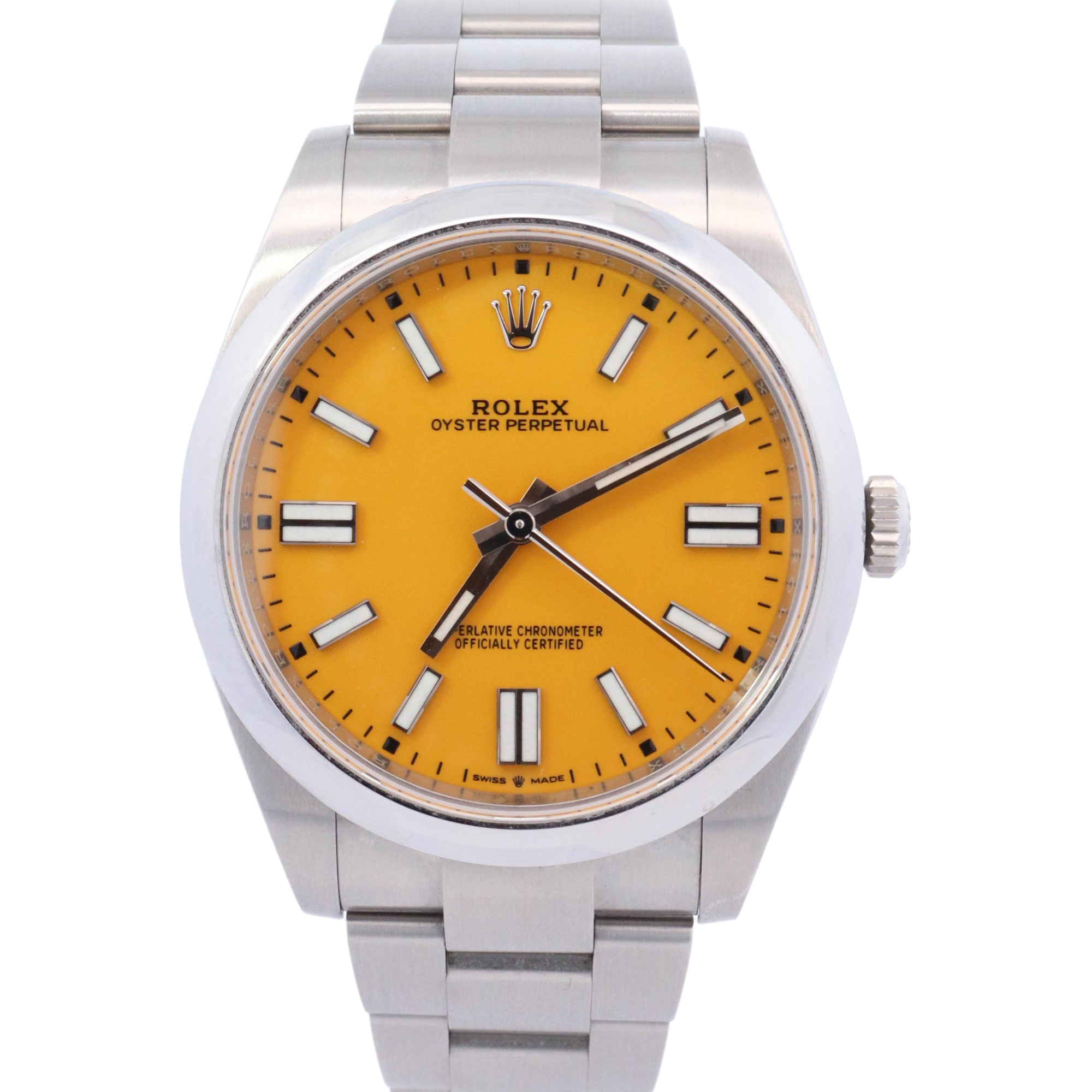 Rolex Oyster Perpetual 41mm Yellow Dial Watch Ref# 124300 - Happy Jewelers Fine Jewelry Lifetime Warranty