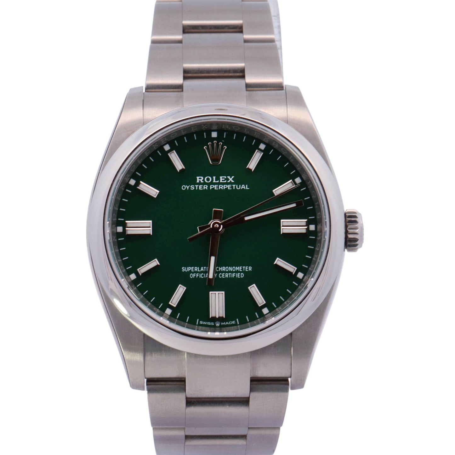 Rolex Oyster Perpetual Stainless Steel 36mm Green Stick Dial Watch Reference# 126000 - Happy Jewelers Fine Jewelry Lifetime Warranty