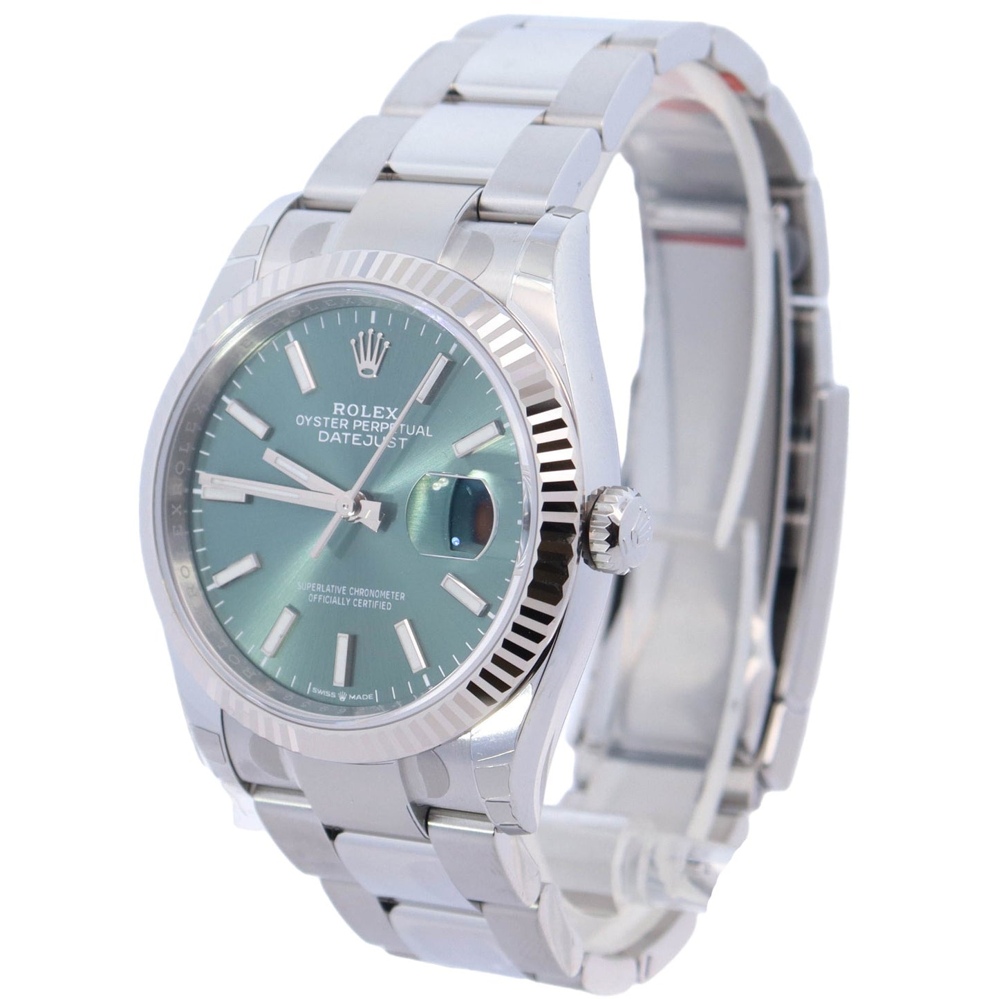 Rolex Datejust Stainless Steel 36mm Mint Green Stick Dial Watch Reference# 126234 - Happy Jewelers Fine Jewelry Lifetime Warranty