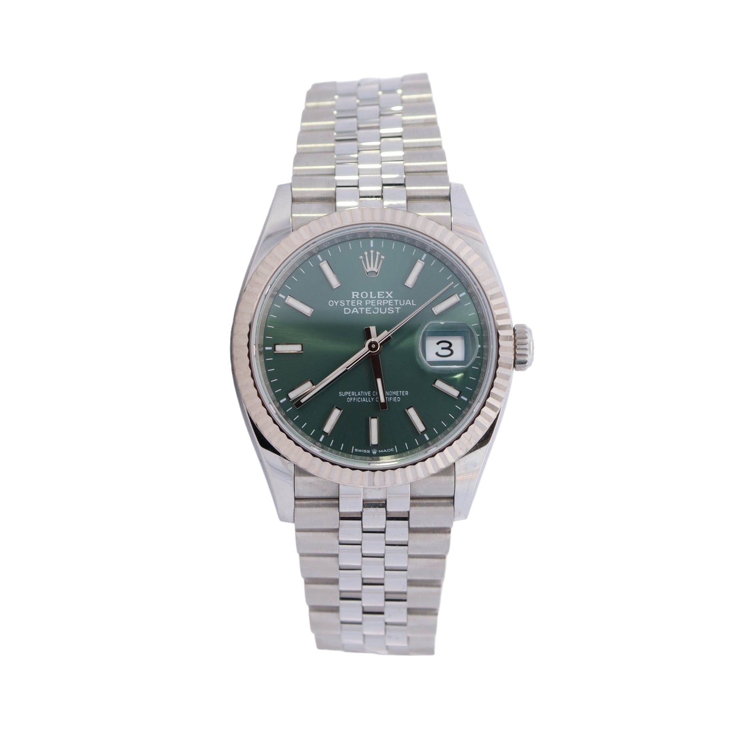 Rolex Datejust Stainless Steel 36mm Green Stick Dial Watch Reference# 126234 - Happy Jewelers Fine Jewelry Lifetime Warranty