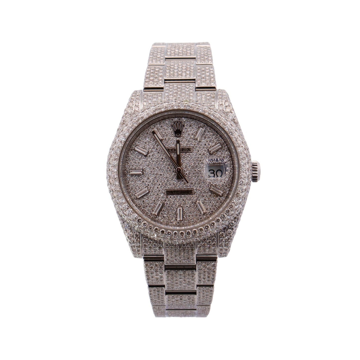 Rolex Datejust Stainless Steel "ICED OUT" 41mm Custom Diamond Pave Stick Dial Watch Reference# 126300 - Happy Jewelers Fine Jewelry Lifetime Warranty