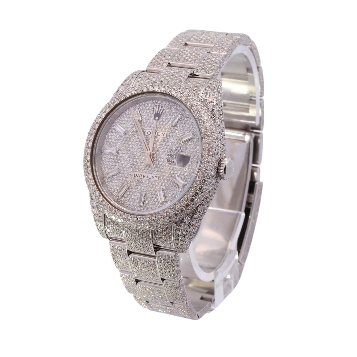Rolex Datejust Stainless Steel "ICED OUT" 41mm Custom Diamond Pave Stick Dial Watch Reference# 126300 - Happy Jewelers Fine Jewelry Lifetime Warranty