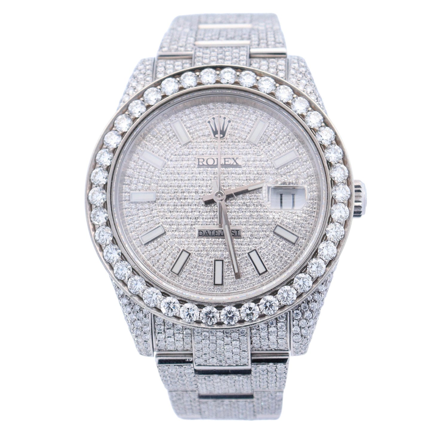 Rolex Datejust 41mm Iced Out Stainless Steel Custom Pave Diamond Stick Dial Watch Reference# 126300 - Happy Jewelers Fine Jewelry Lifetime Warranty