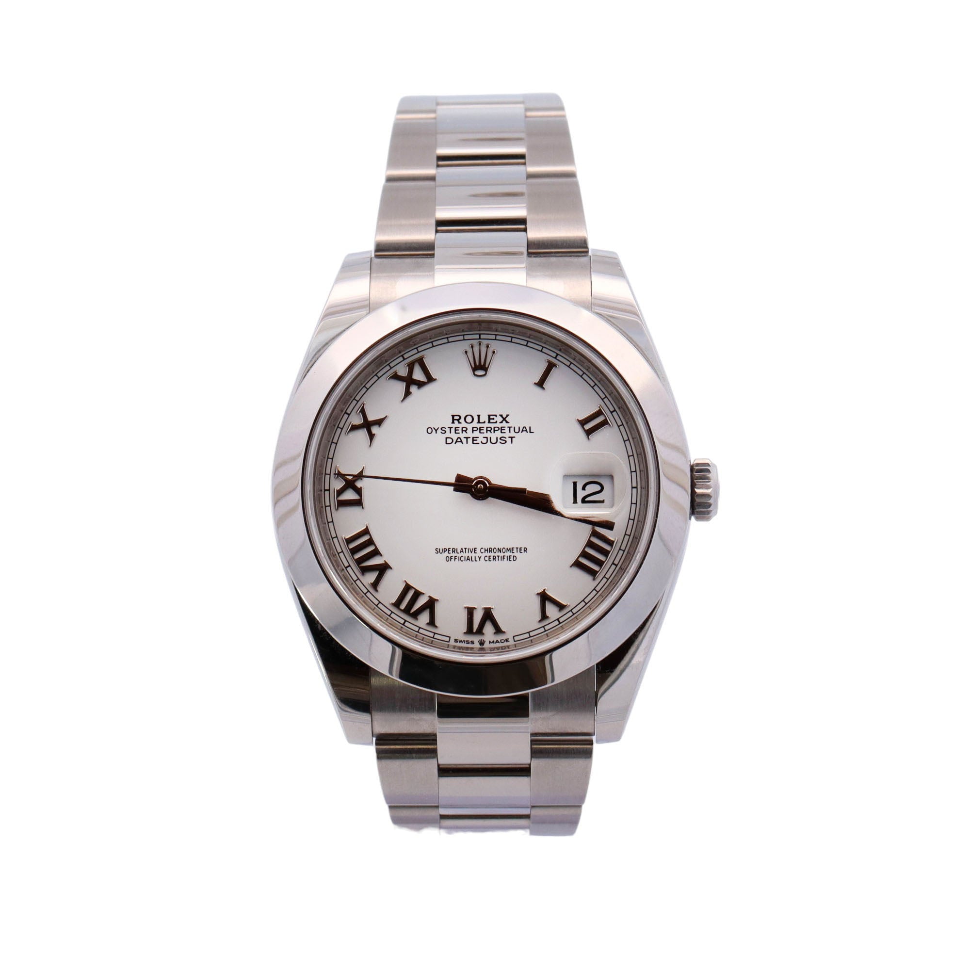 Rolex Mens Datejust Stainless Steel 41mm White Roman Dial Watch Reference# 126300 - Happy Jewelers Fine Jewelry Lifetime Warranty