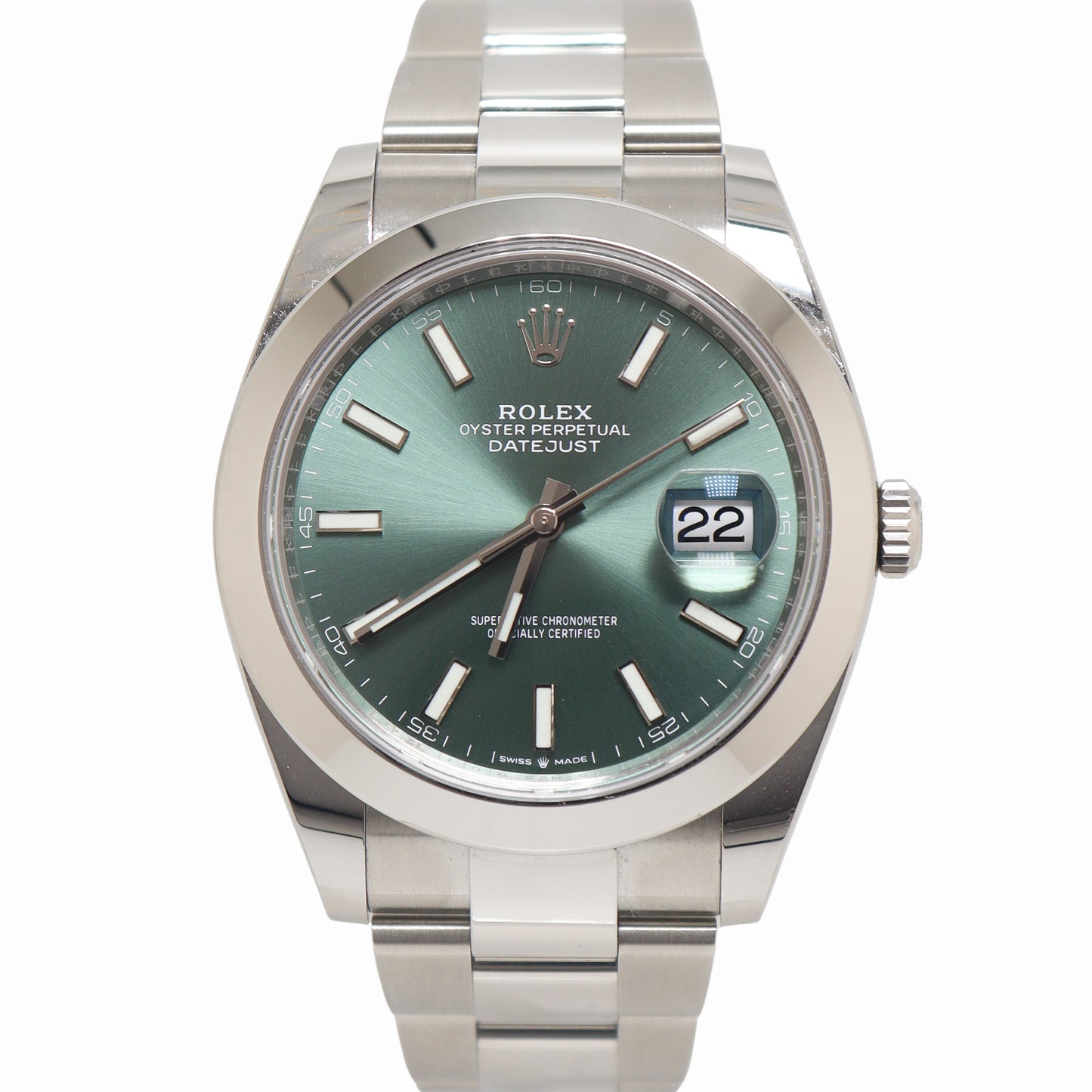 Rolex Datejust Stainless Steel 41mm Green Stick Dial Watch Reference# 126300 - Happy Jewelers Fine Jewelry Lifetime Warranty