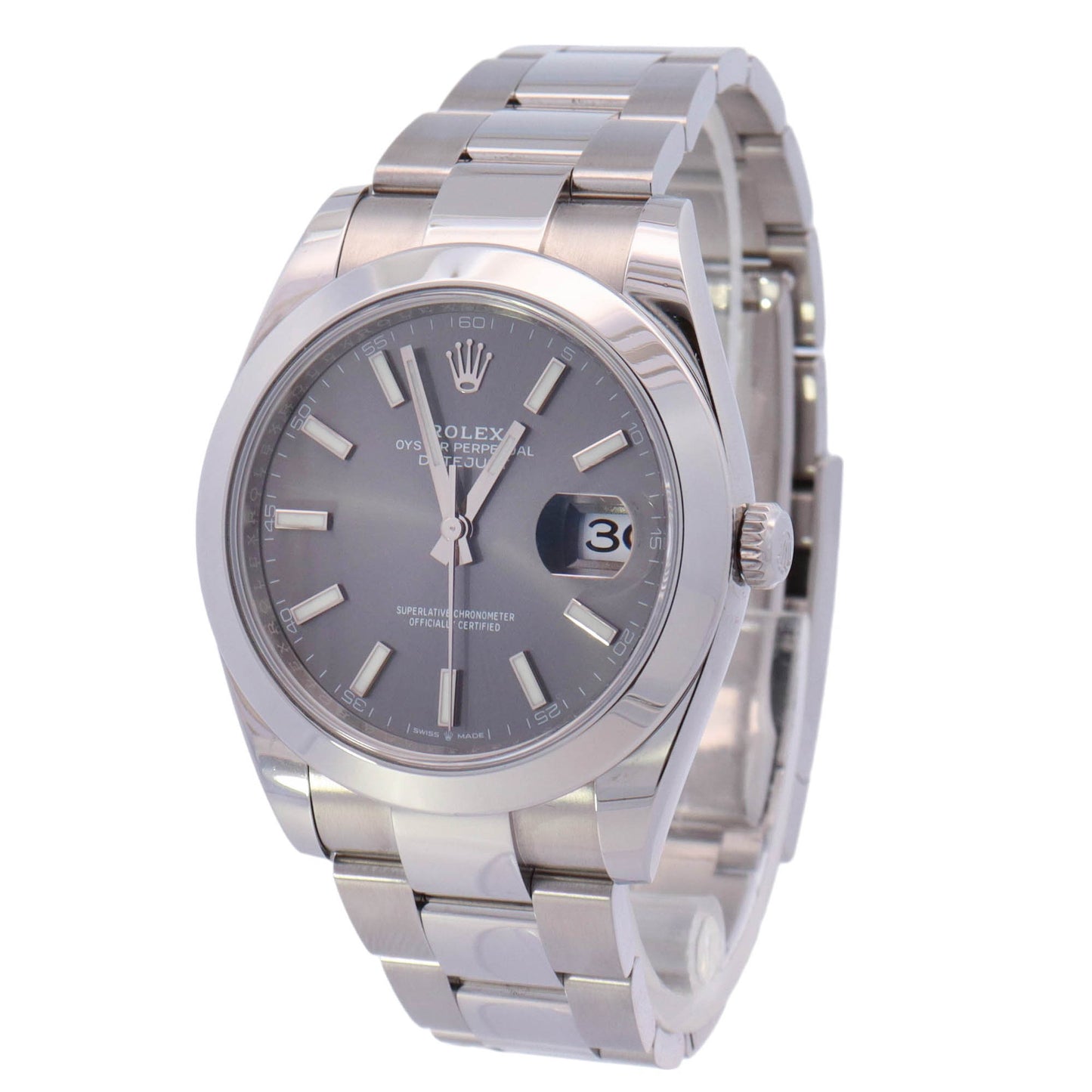 Rolex Datejust Stainless Steel 41mm Rhodium Stick Dial Watch Reference# 126300