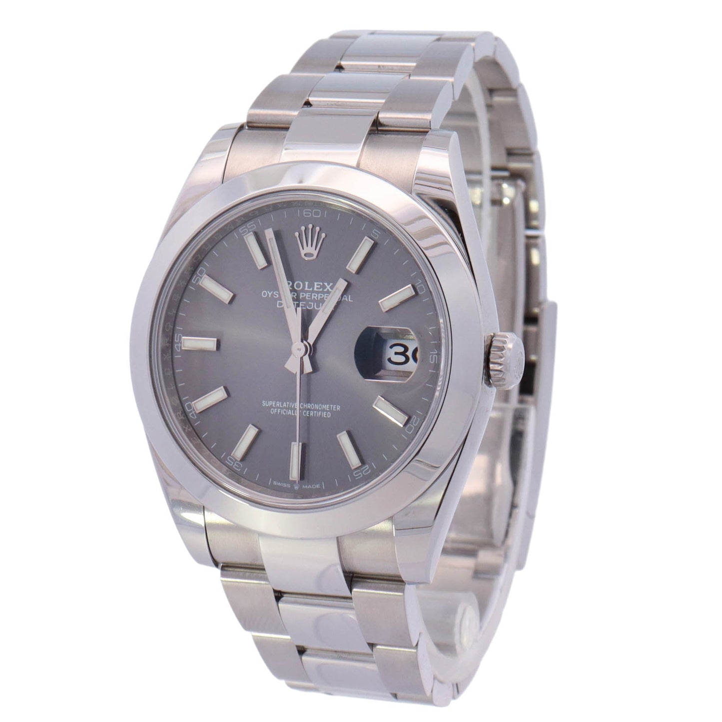 Rolex Datejust Stainless Steel 41mm Rhodium Stick Dial Watch Reference# 126300 - Happy Jewelers Fine Jewelry Lifetime Warranty