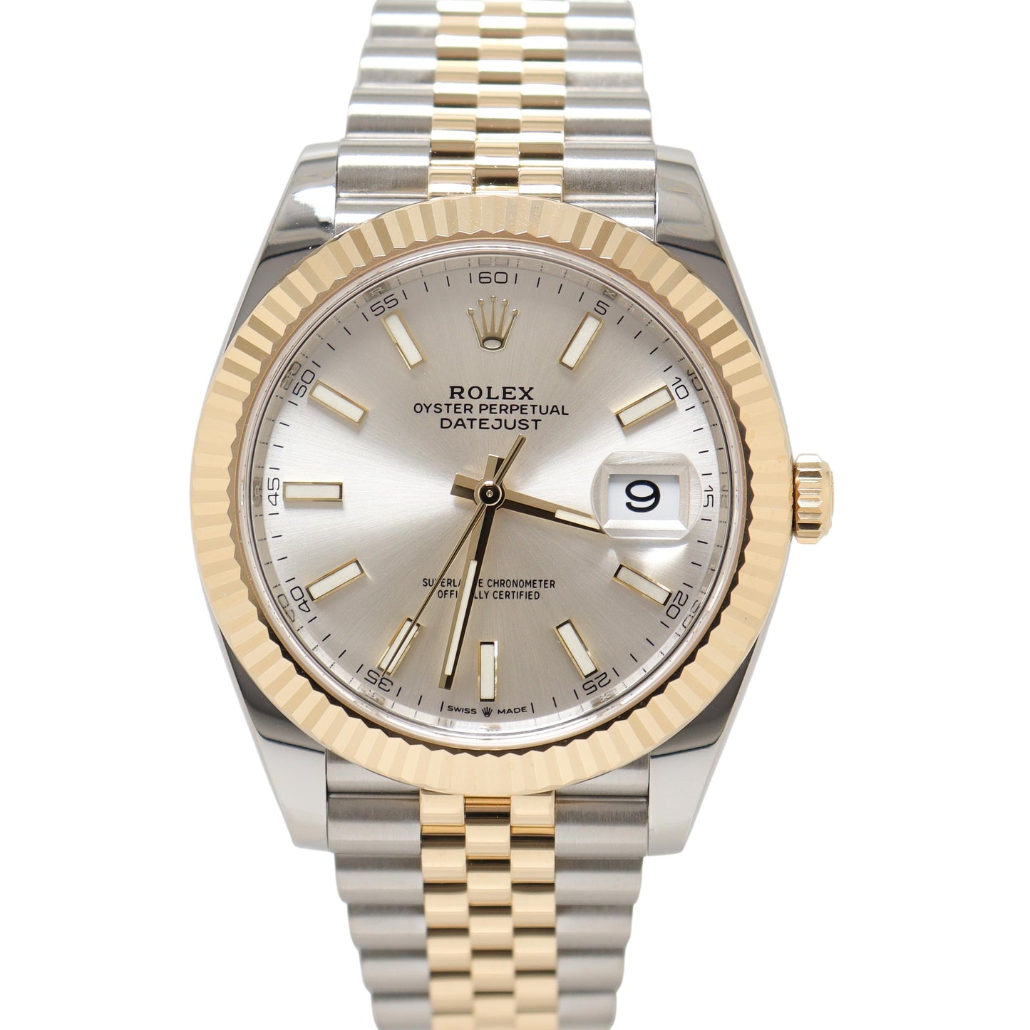 Rolex Datejust Two Tone Yellow Gold & Stainless Steel 41mm Silver Stick Dial Watch Reference# 126333 - Happy Jewelers Fine Jewelry Lifetime Warranty