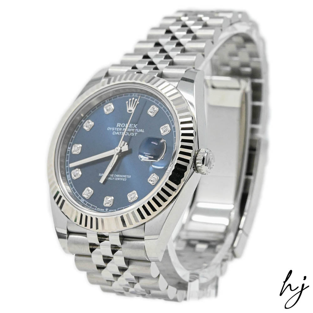 Rolex Men's Datejust 41 Stainless Steel 41mm Blue Diamond Dot Dial Watch Reference #: 126334 - Happy Jewelers Fine Jewelry Lifetime Warranty