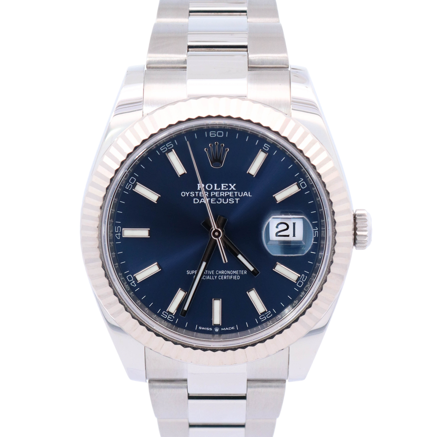 Rolex Datejust 41mm Stainless Steel Blue Stick Dial Watch Reference# 126334 - Happy Jewelers Fine Jewelry Lifetime Warranty