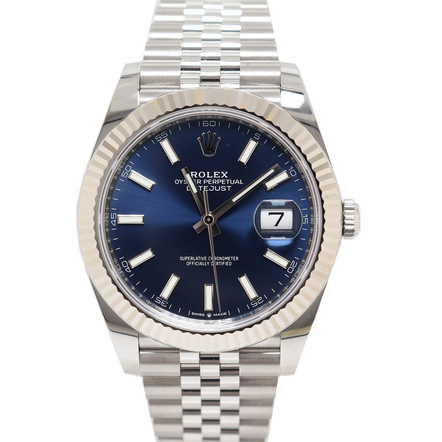 Rolex Datejust Stainless Steel 41mm Blue Stick Dial Watch Reference# 126334 - Happy Jewelers Fine Jewelry Lifetime Warranty