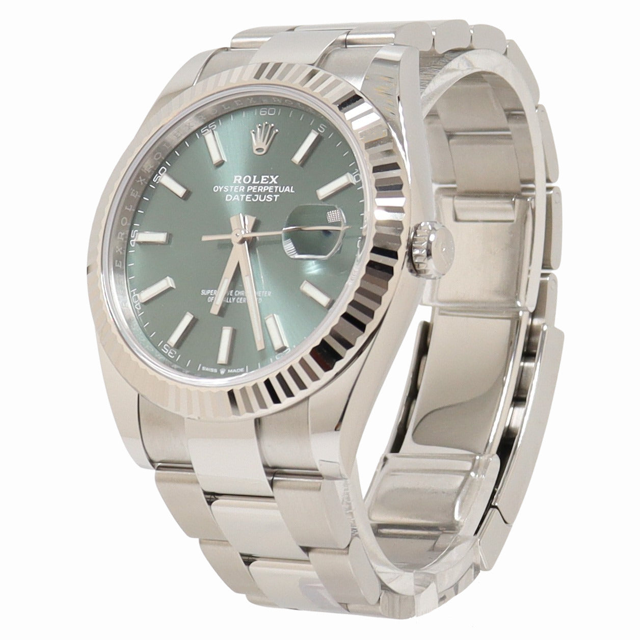 Rolex Datejust 41mm Stainless Steel Mint Green Stick Dial Watch Reference# 126334 - Happy Jewelers Fine Jewelry Lifetime Warranty
