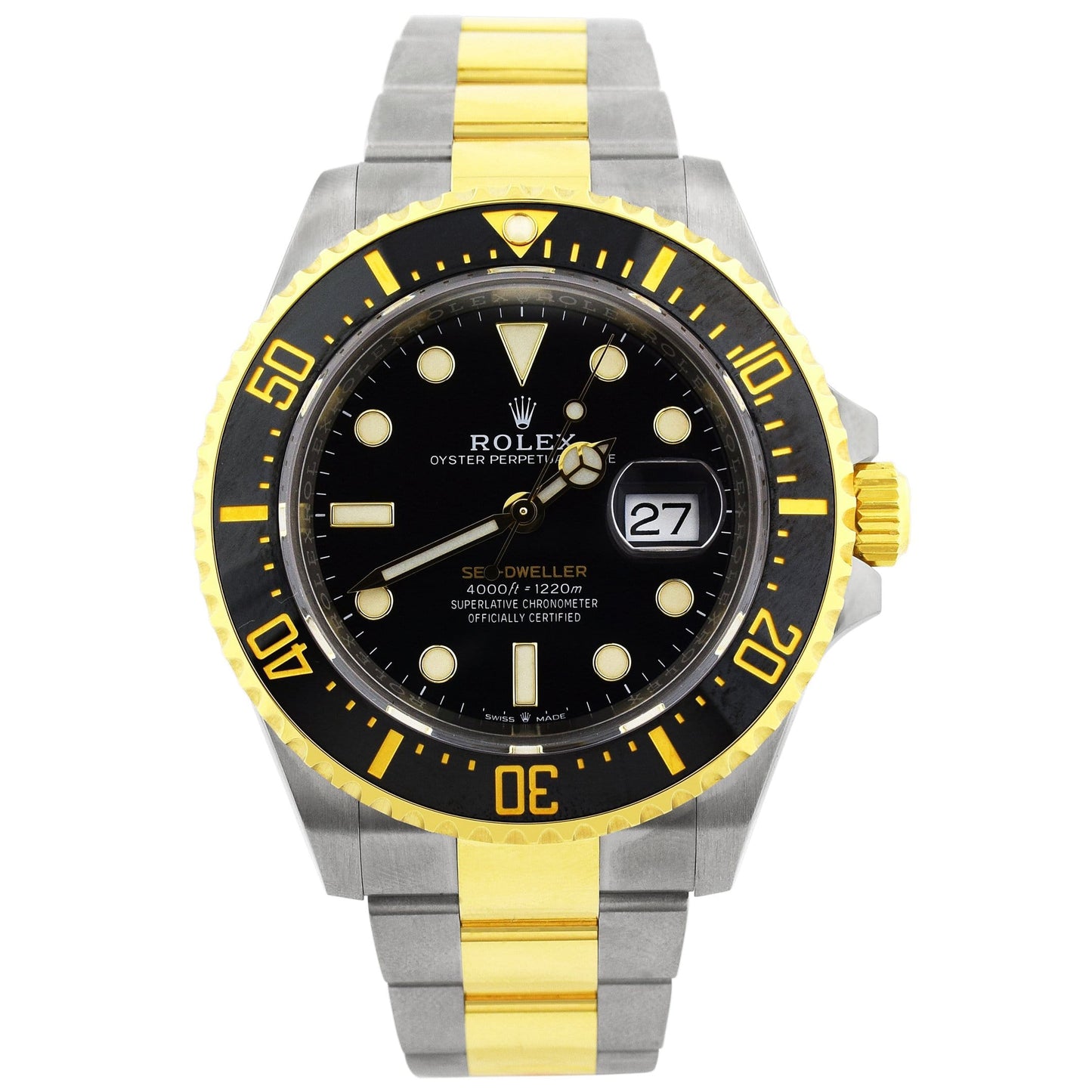 Rolex Sea-Dweller Two Tone Yellow Gold & Steel 43mm Black Dot Dial Watch Reference# 126603