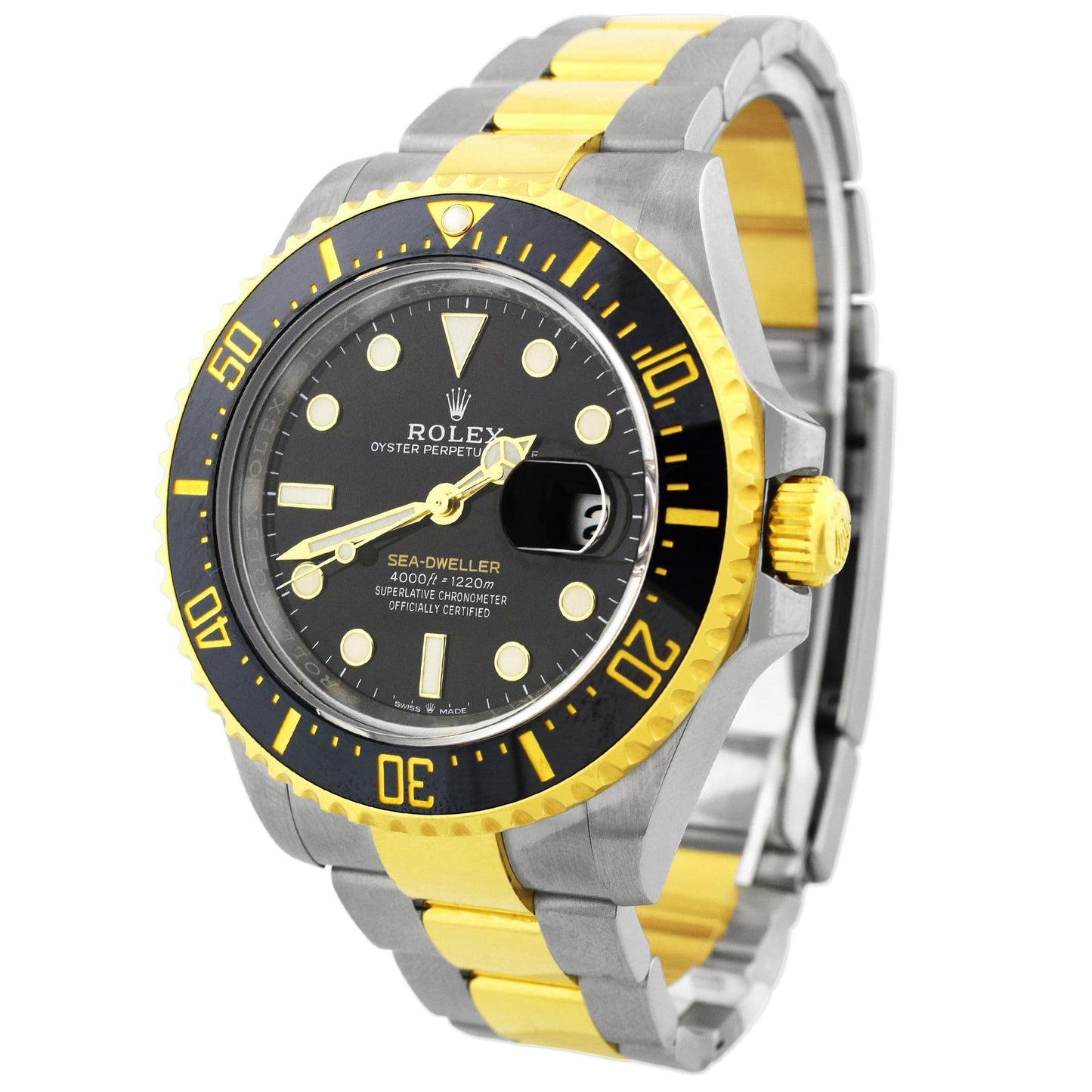 Rolex Sea-Dweller Two Tone Yellow Gold & Steel 43mm Black Dot Dial Watch Reference# 126603