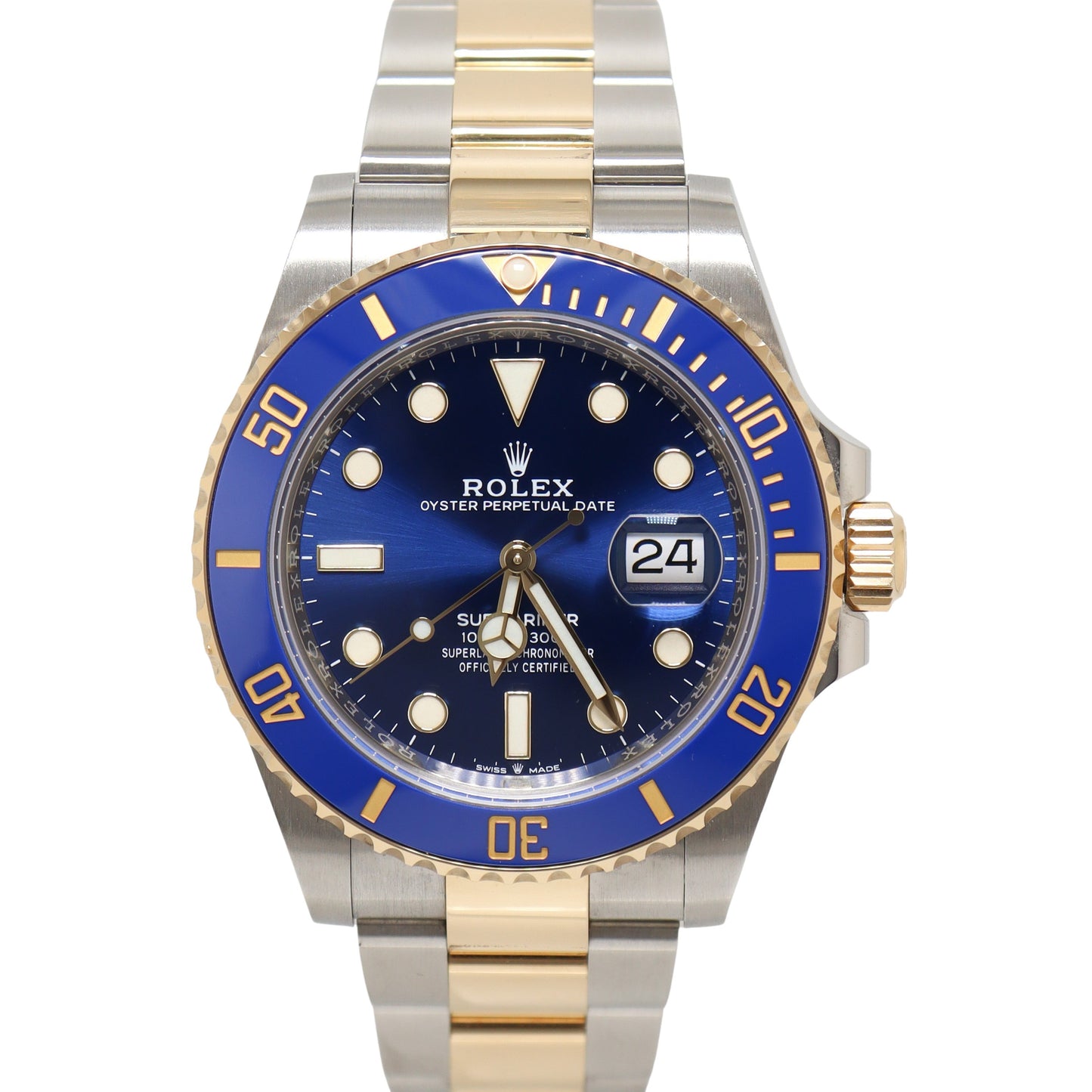 Rolex Mens Submariner Date 18K Yellow Gold & Steel 41mm Blue Dot Dial Watch Reference #: 126613LB - Happy Jewelers Fine Jewelry Lifetime Warranty