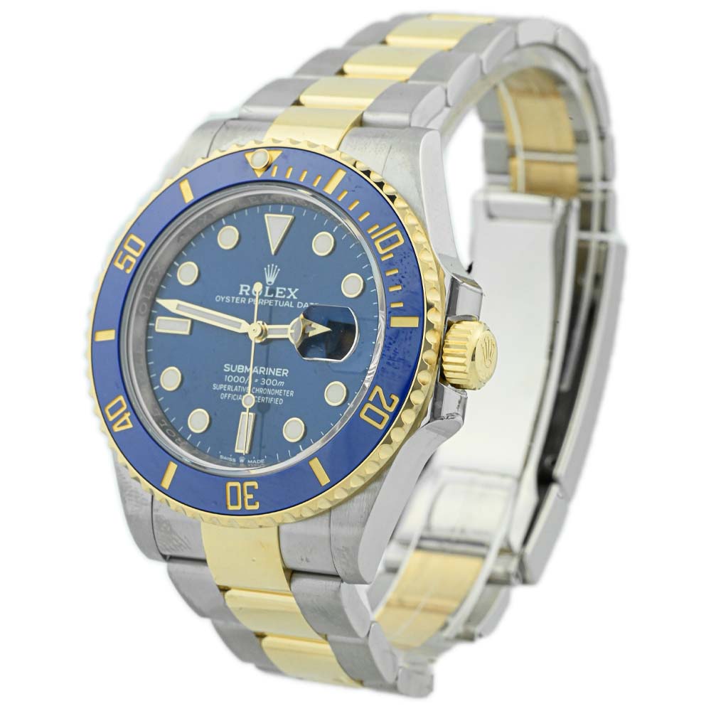 Rolex Mens Submariner Date 41mm Two Tone Stainless Steel and Yellow Gold Blue Dot Dial Watch Ref #: 126613LB - Happy Jewelers Fine Jewelry Lifetime Warranty