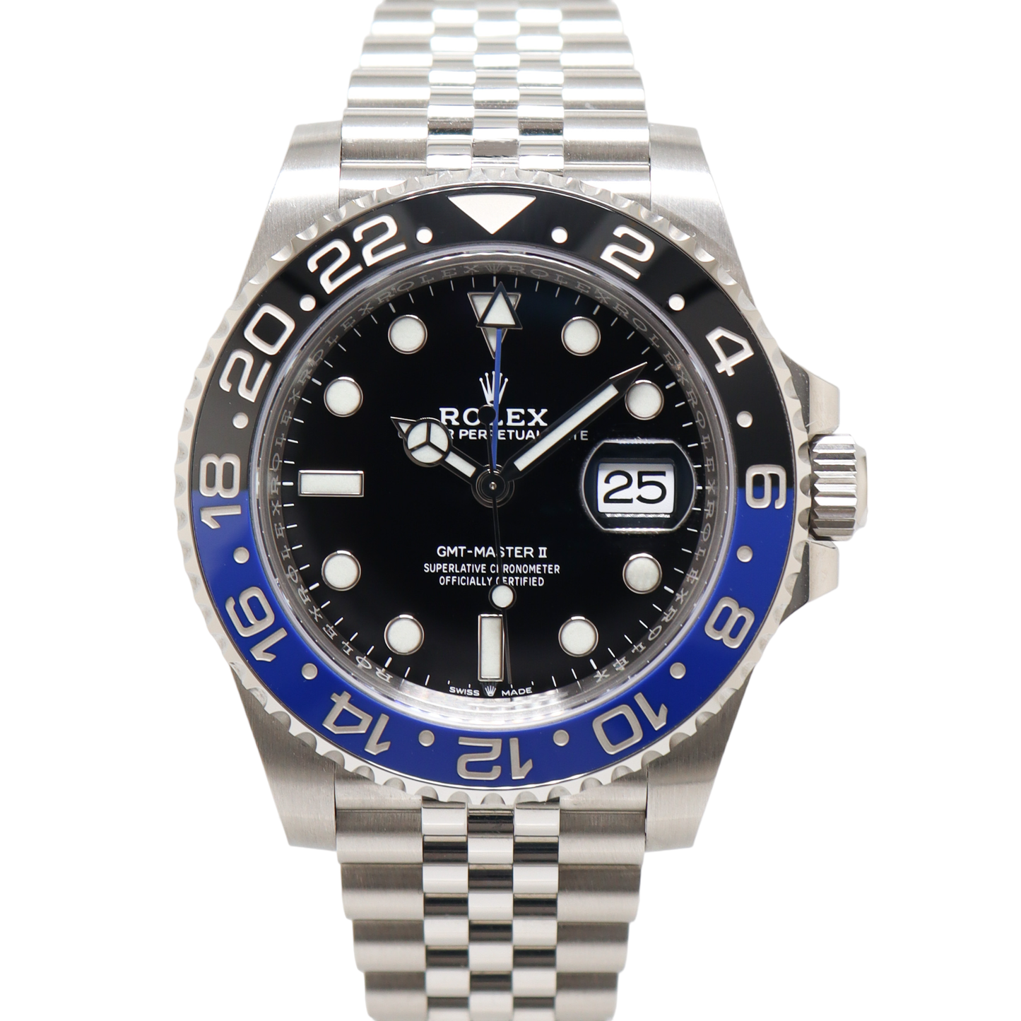 Rolex GMT Master II "Batgirl" Stainless Steel 40mm Black Dot Dial Watch Reference #: 126710BLNR