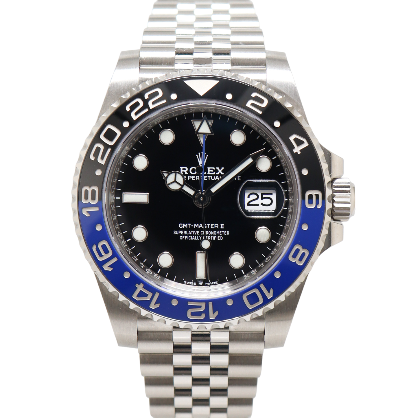 Rolex GMT Master II "Batgirl" Stainless Steel 40mm Black Dot Dial Watch Reference# 126710BLNR