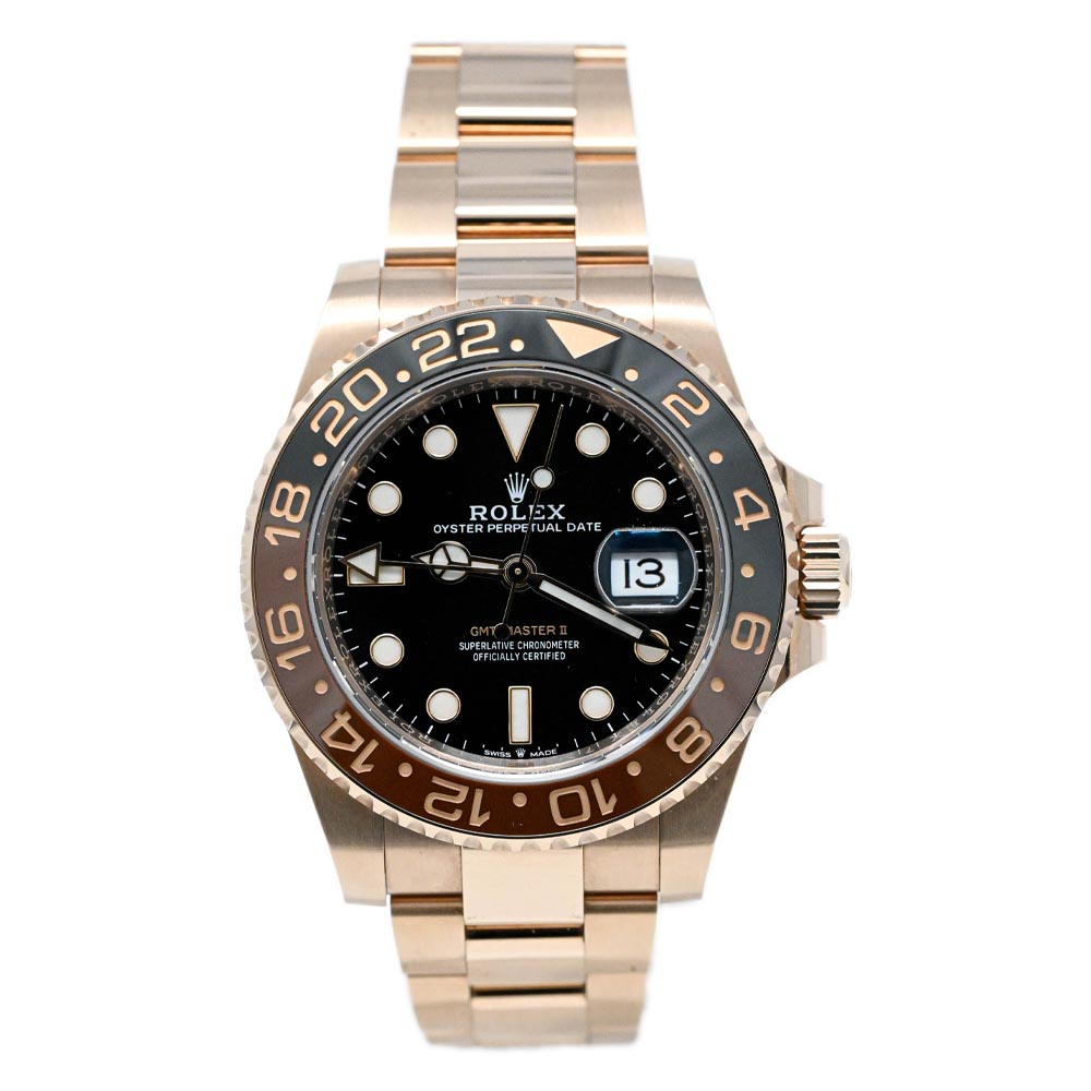 Rolex GMT Master II Rose Gold 40mm Black Dot Dial Watch Reference#: 126715CHNR - Happy Jewelers Fine Jewelry Lifetime Warranty