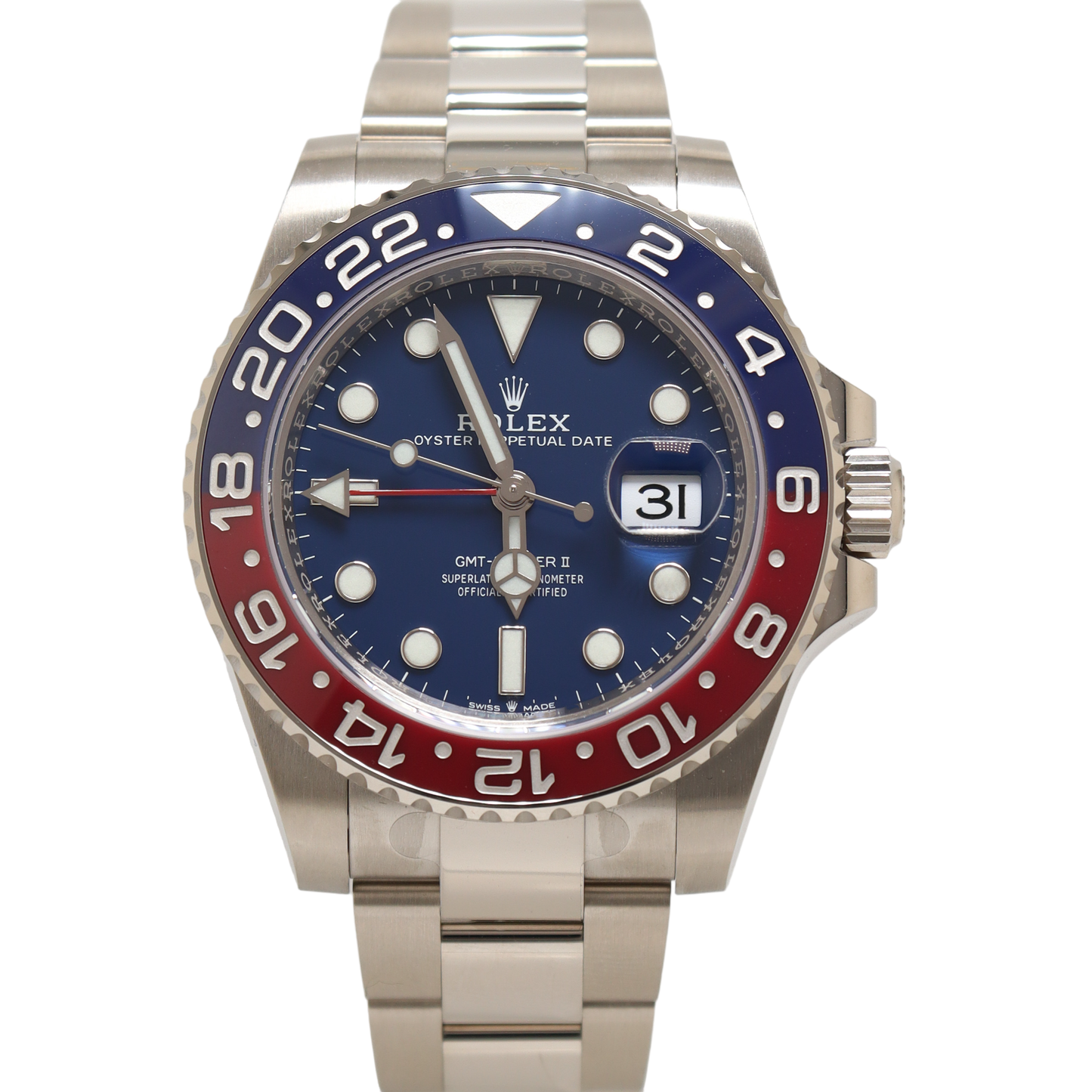 Rolex GMT Master II "Pepsi" White Gold 40mm Blue Dot Dial Watch Reference# 126719BLRO - Happy Jewelers Fine Jewelry Lifetime Warranty