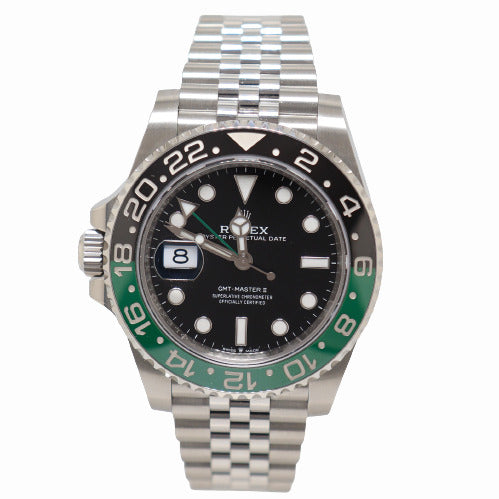 Rolex Men€™s GMT Master II €œSprite€ Stainless Steel Black Dot Dial Watch Reference# 126720VTNR - Happy Jewelers Fine Jewelry Lifetime Warranty