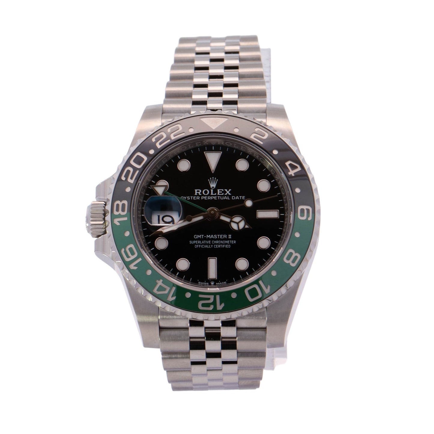 BRAND NEW! Rolex Men€™s GMT Master II €œSprite€ Stainless Steel Black Dot Dial Watch Reference# 126720VTNR - Happy Jewelers Fine Jewelry Lifetime Warranty