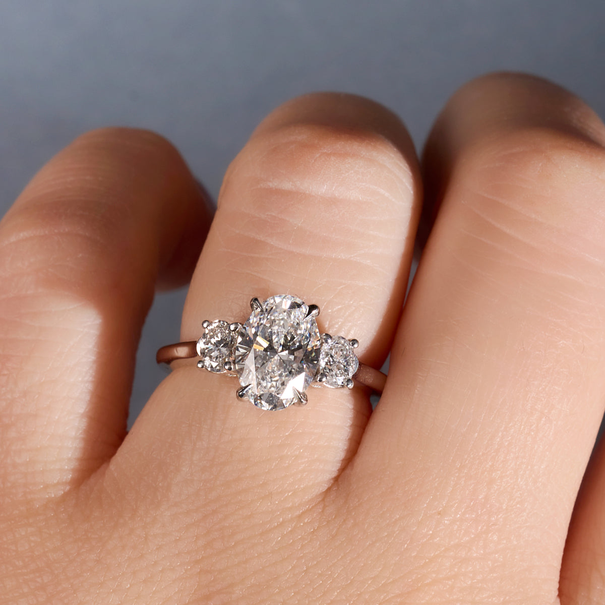 1.76 Oval Lab Diamond Three Stone Engagement Ring