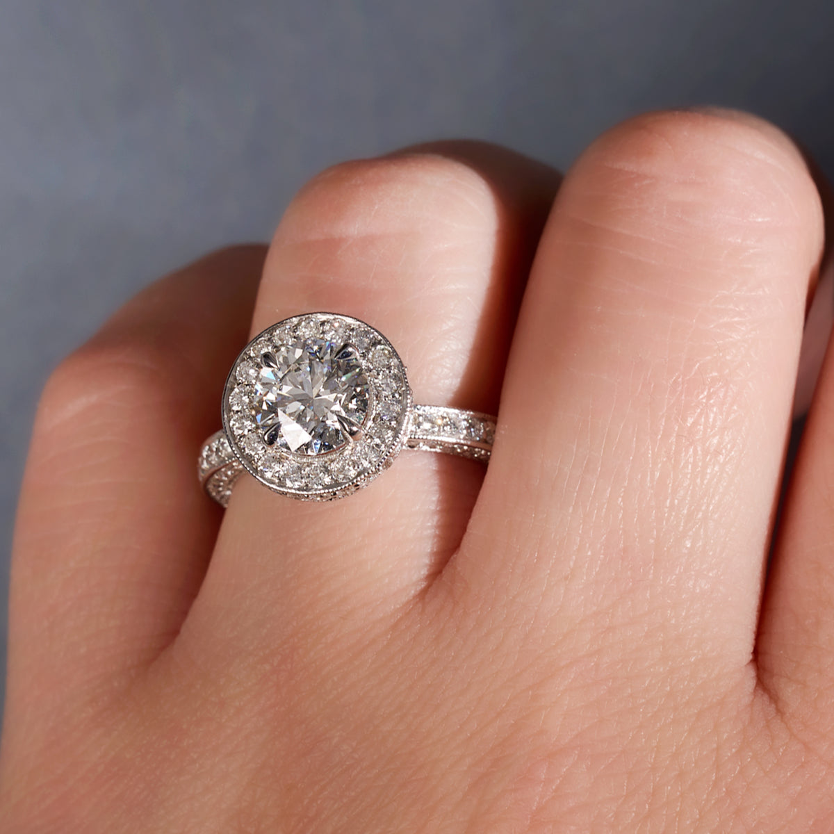 1.71 Round Lab Diamond Engagement Ring with Diamond Basket