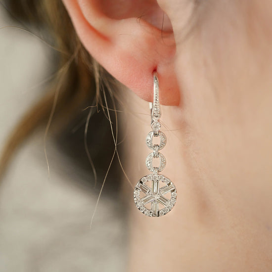 Baguette and Round Diamond Dangle Earrings - Happy Jewelers Fine Jewelry Lifetime Warranty