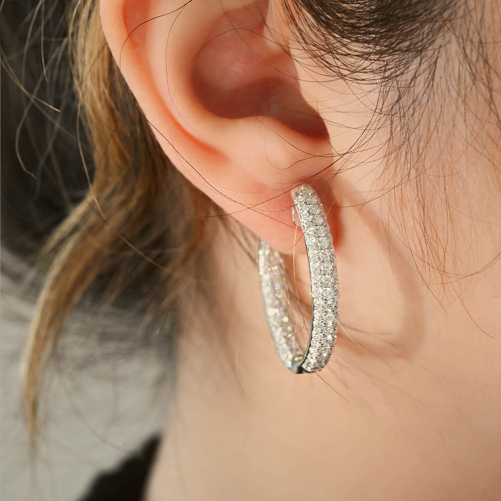 Load image into Gallery viewer, Pave Diamond Oval Hoop Earrings - Happy Jewelers Fine Jewelry Lifetime Warranty
