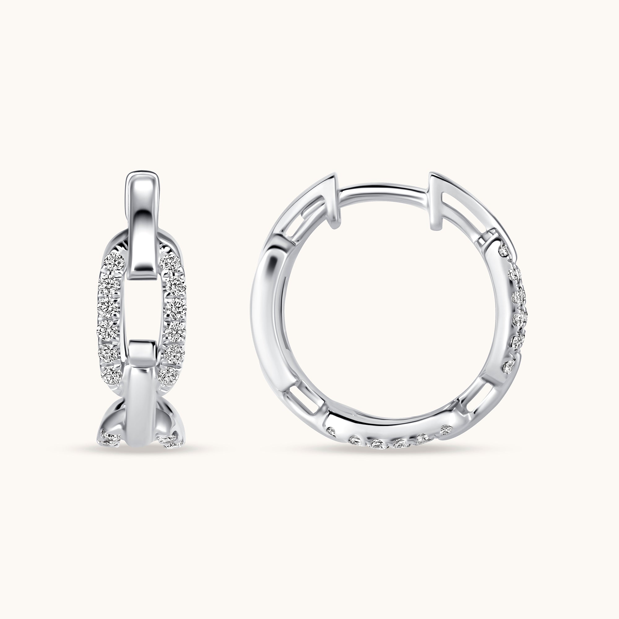 Alternating Linked Up Diamond Huggie Hoops - Happy Jewelers Fine Jewelry Lifetime Warranty