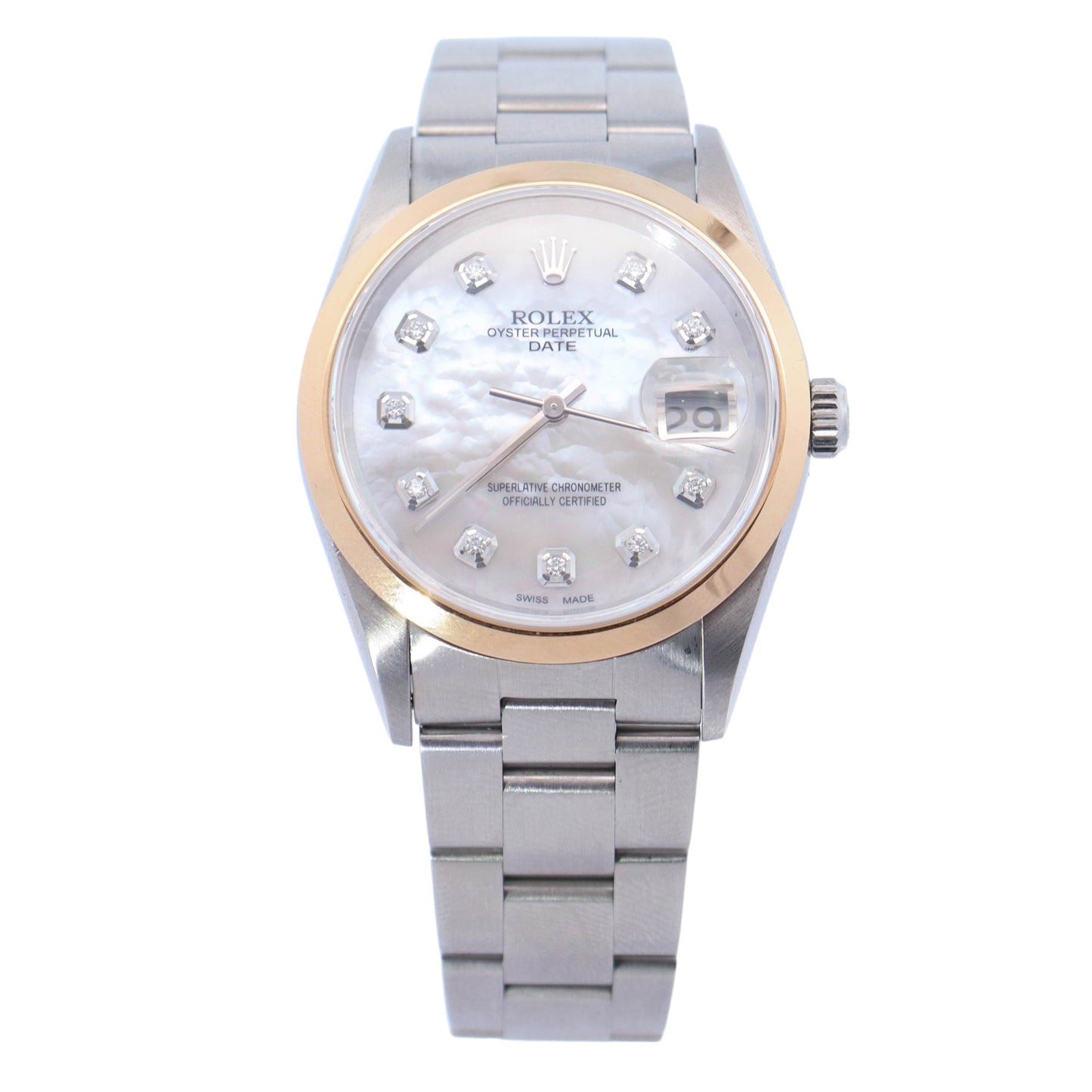 Rolex Date Stainless Steel 34mm Custom White MOP Diamond Dial Watch Reference #: 15200