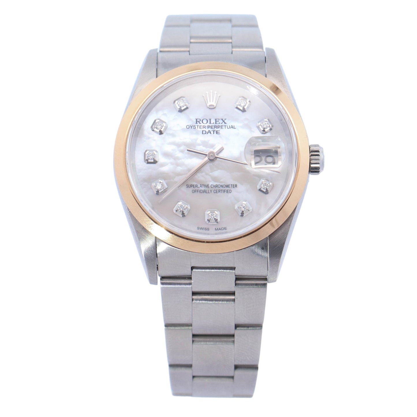 Rolex Date Stainless Steel 34mm Custom White MOP Diamond Dial Watch Reference #: 15200 - Happy Jewelers Fine Jewelry Lifetime Warranty