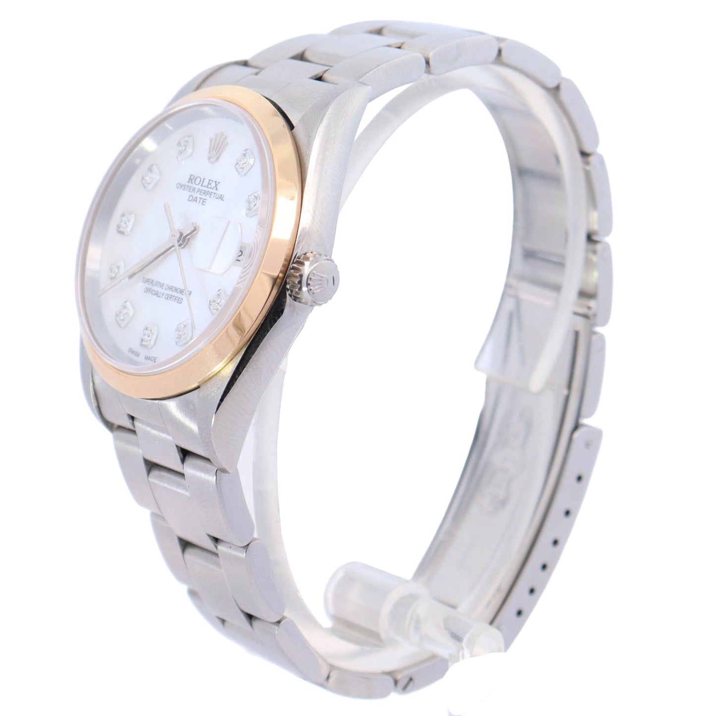 Rolex Date Stainless Steel 34mm Custom White MOP Diamond Dial Watch Reference #: 15200 - Happy Jewelers Fine Jewelry Lifetime Warranty