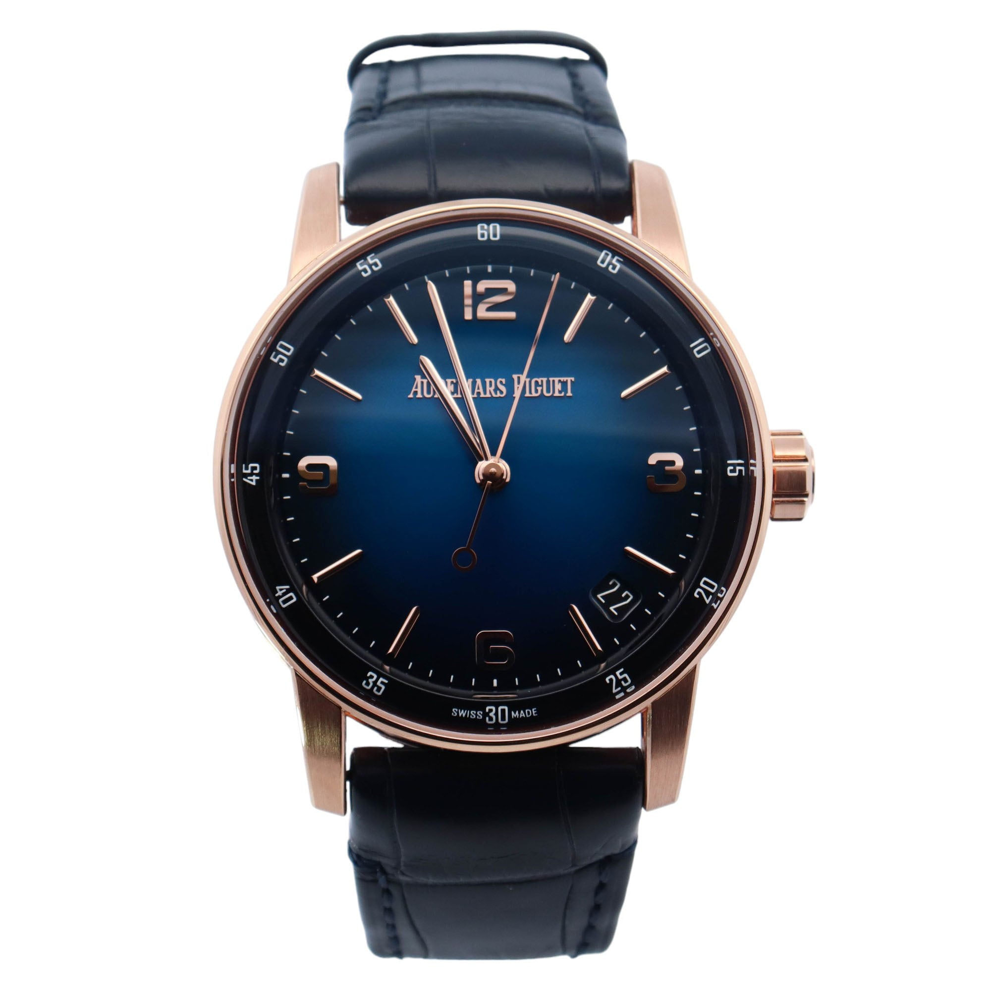 Audemars Piguet Code 11.59 Rose Gold 41mm Blue Arabic & Stick Dial Watch Reference# 15210OR.OO.A002KB.03 - Happy Jewelers Fine Jewelry Lifetime Warranty