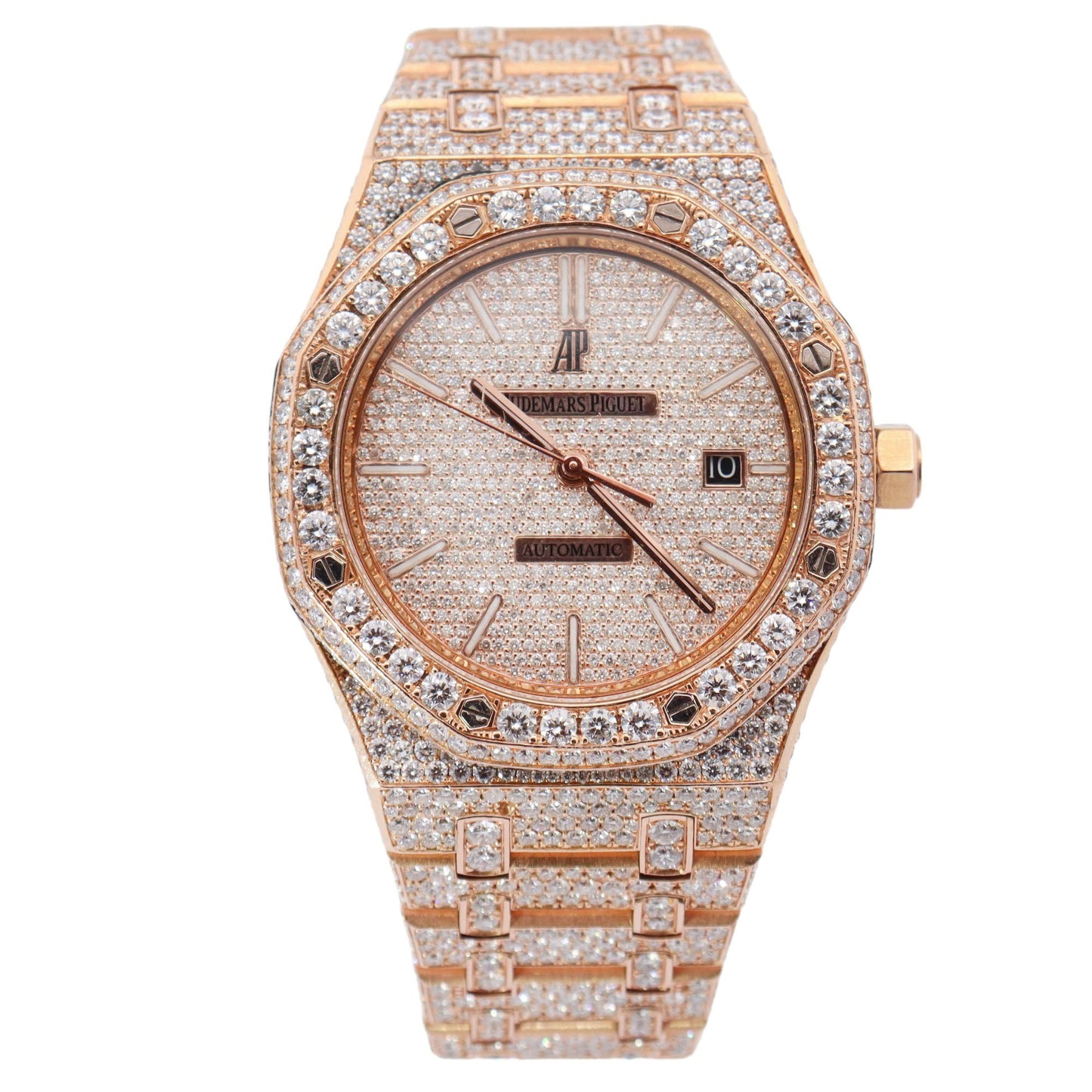 Audemars Piguet Royal Oak Iced Out Rose Gold 41mm Custom Pave Stick Di Happy Jewelers