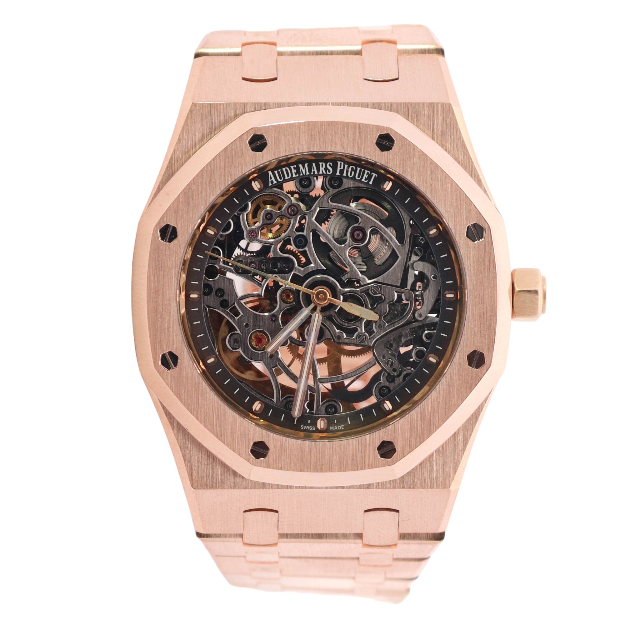 Audemars Piguet Royal Oak Openwork Double Balance Wheel Rose Gold 39mm Skeleton Dot Dial Watch Reference# 15407OR.OO.1220OR.01 - Happy Jewelers Fine Jewelry Lifetime Warranty