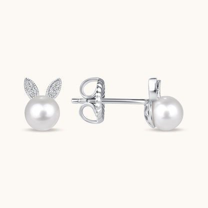 Diamond and Pearl Bunny Stud Earrings - Happy Jewelers Fine Jewelry Lifetime Warranty