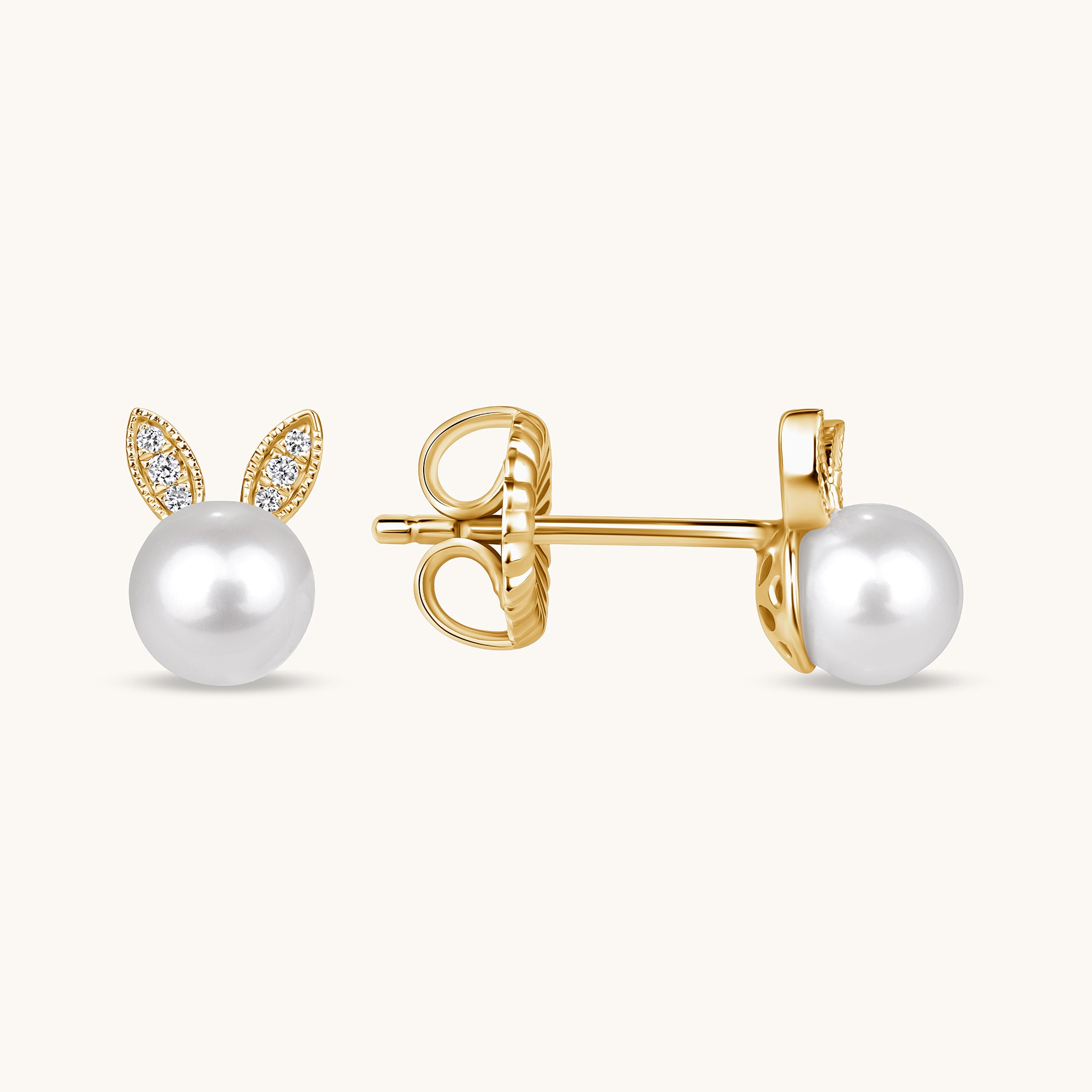 Diamond and Pearl Bunny Stud Earrings - Happy Jewelers Fine Jewelry Lifetime Warranty