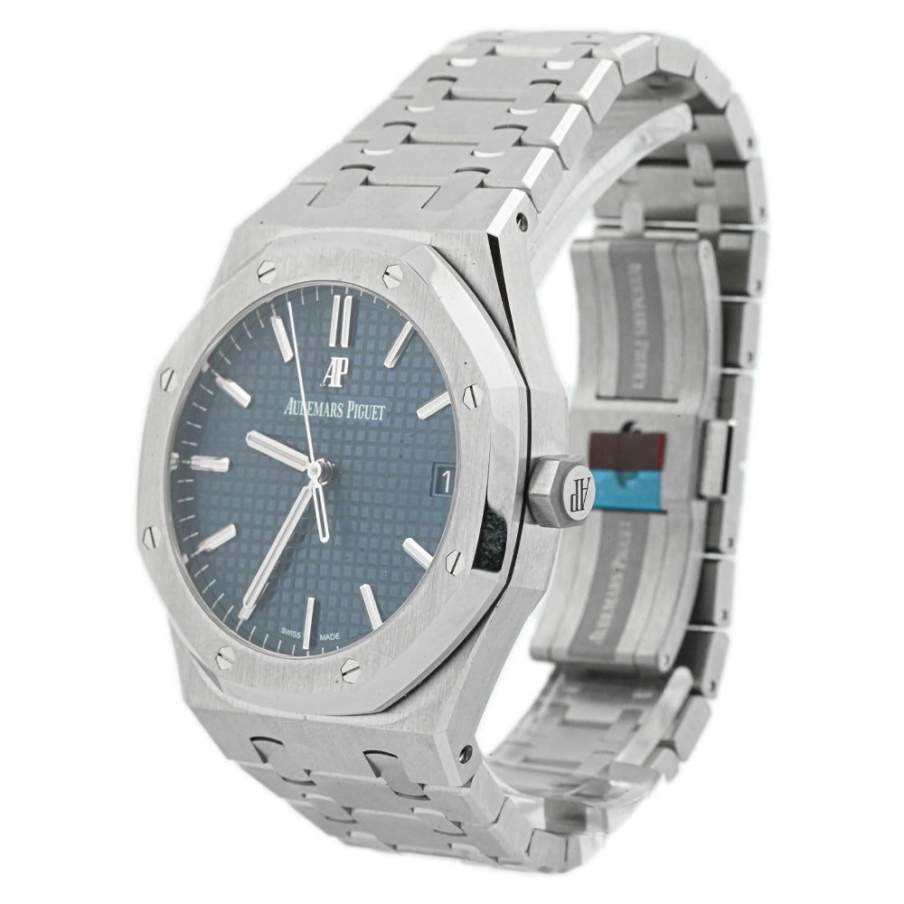 Audemars Piguet Men's Royal Oak Stainless Steel 41mm Blue "Grande Tapisserie" Stick Dial Watch Reference #: 15500ST.OO.1220ST.01 - Happy Jewelers Fine Jewelry Lifetime Warranty