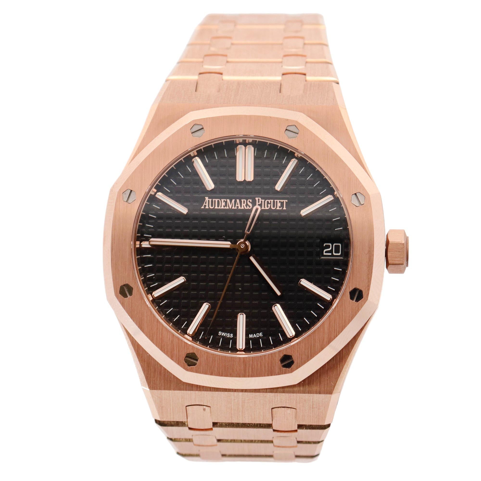 Audemars Piguet Royal Oak Rose Gold 41mm Black Stick Dial Watch Reference# 15510OR.OO.1320OR.02 - Happy Jewelers Fine Jewelry Lifetime Warranty