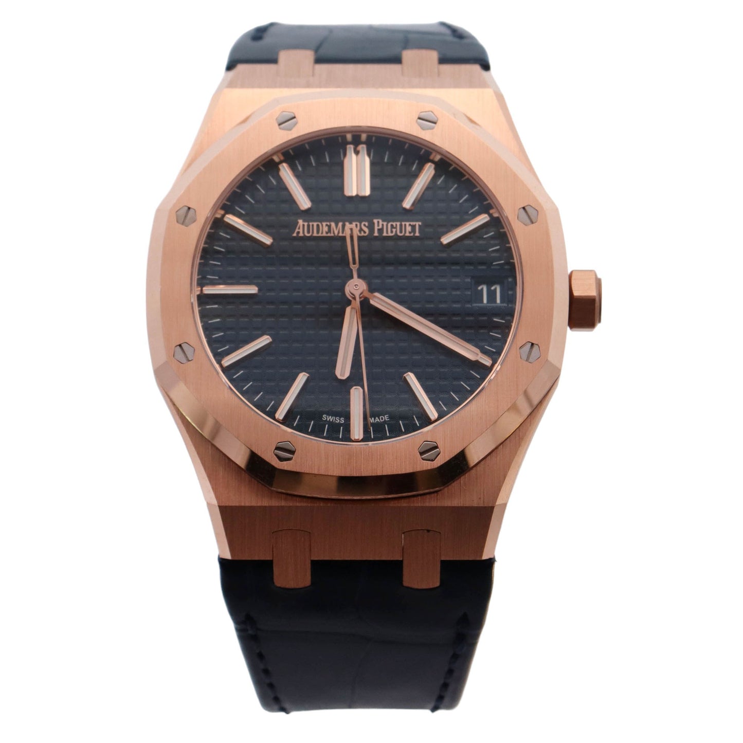 Audemars Piguet Royal Oak Rose Gold 41mm Blue Stick Dial Watch Reference# 15510OR.OO.D315CR.02 - Happy Jewelers Fine Jewelry Lifetime Warranty